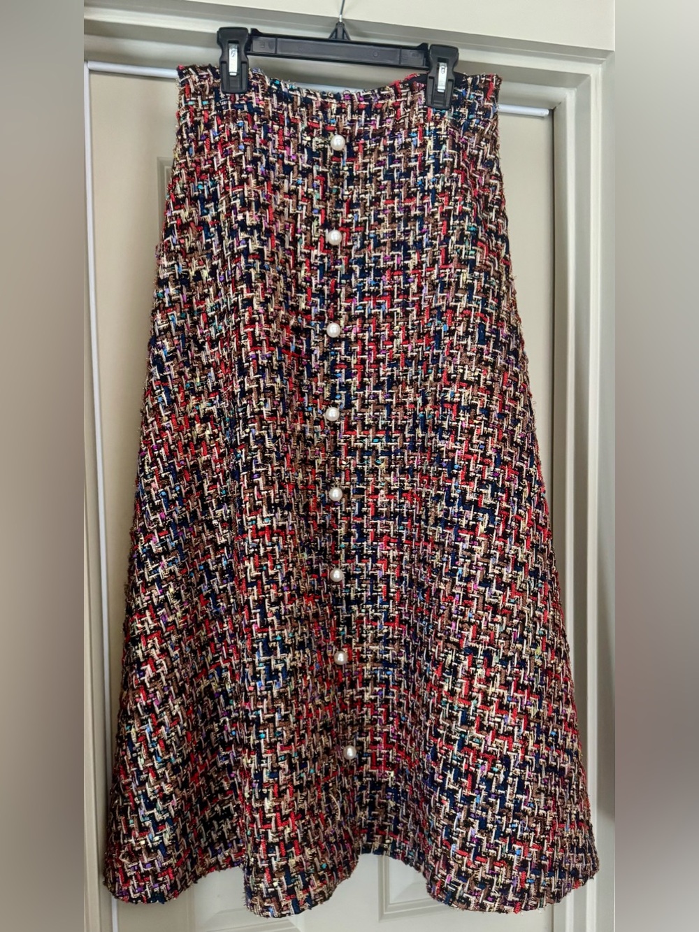 NWT- Multicolor Tweed A-Line Button-Front Skirt- Size Medium